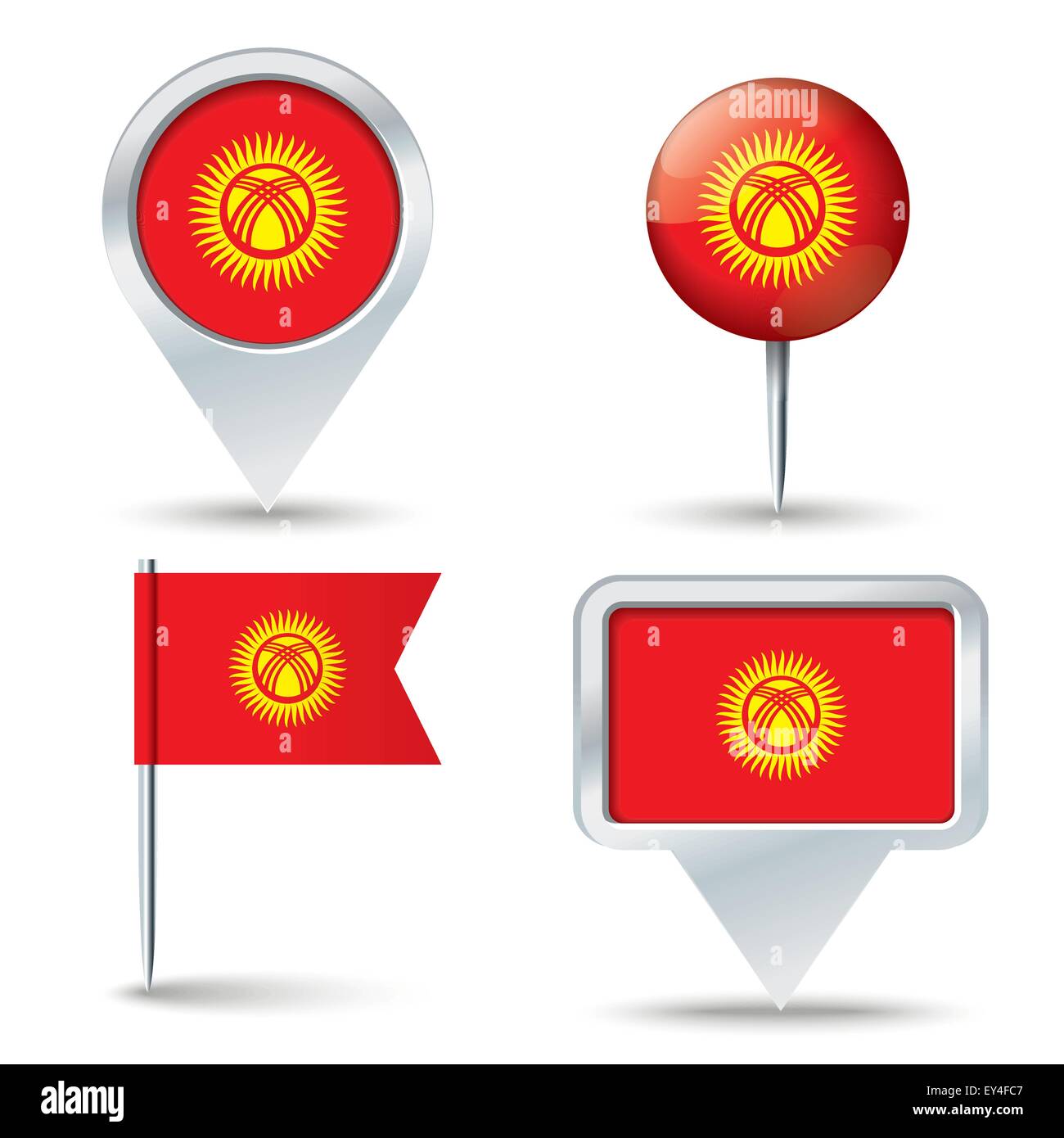 Karte-Pins mit Flagge von Kirgistan - Vektor-illustration Stock Vektor