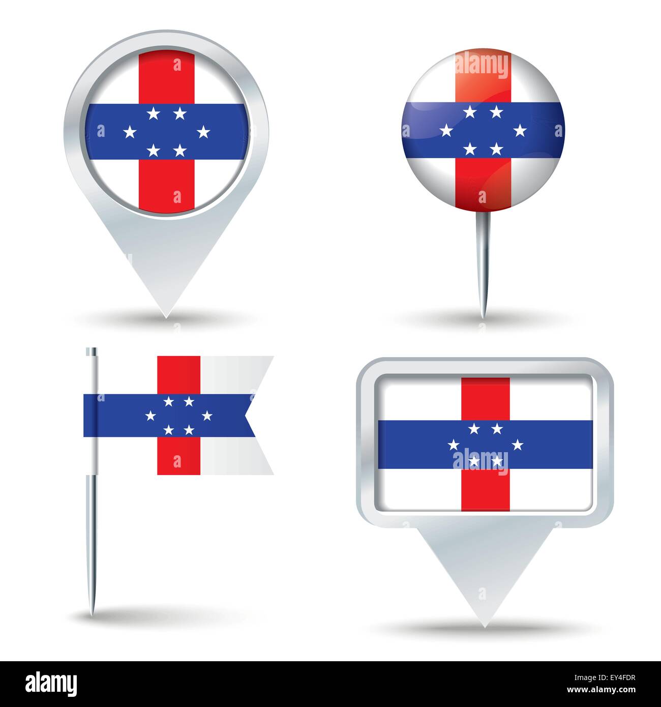 Karte-Pins mit Flagge der niederländischen Antillen - Vektor-illustration Stock Vektor