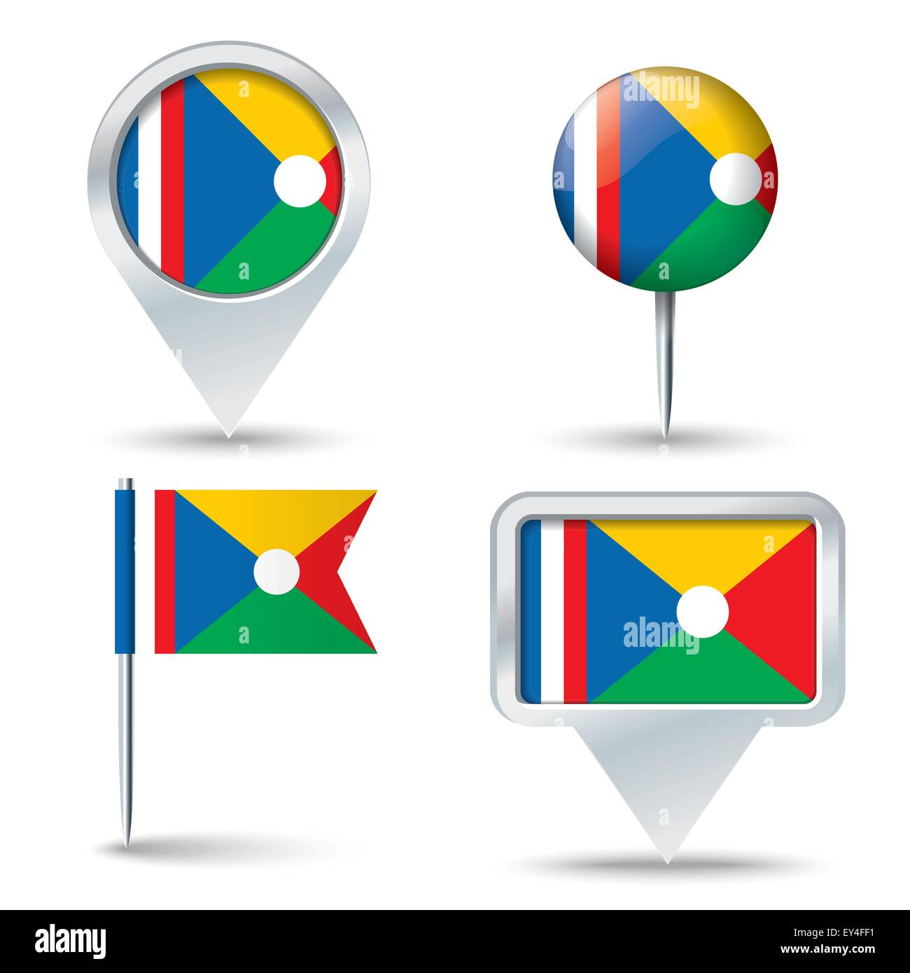Karte-Pins mit Flagge von Reunion - Vektor-illustration Stock Vektor
