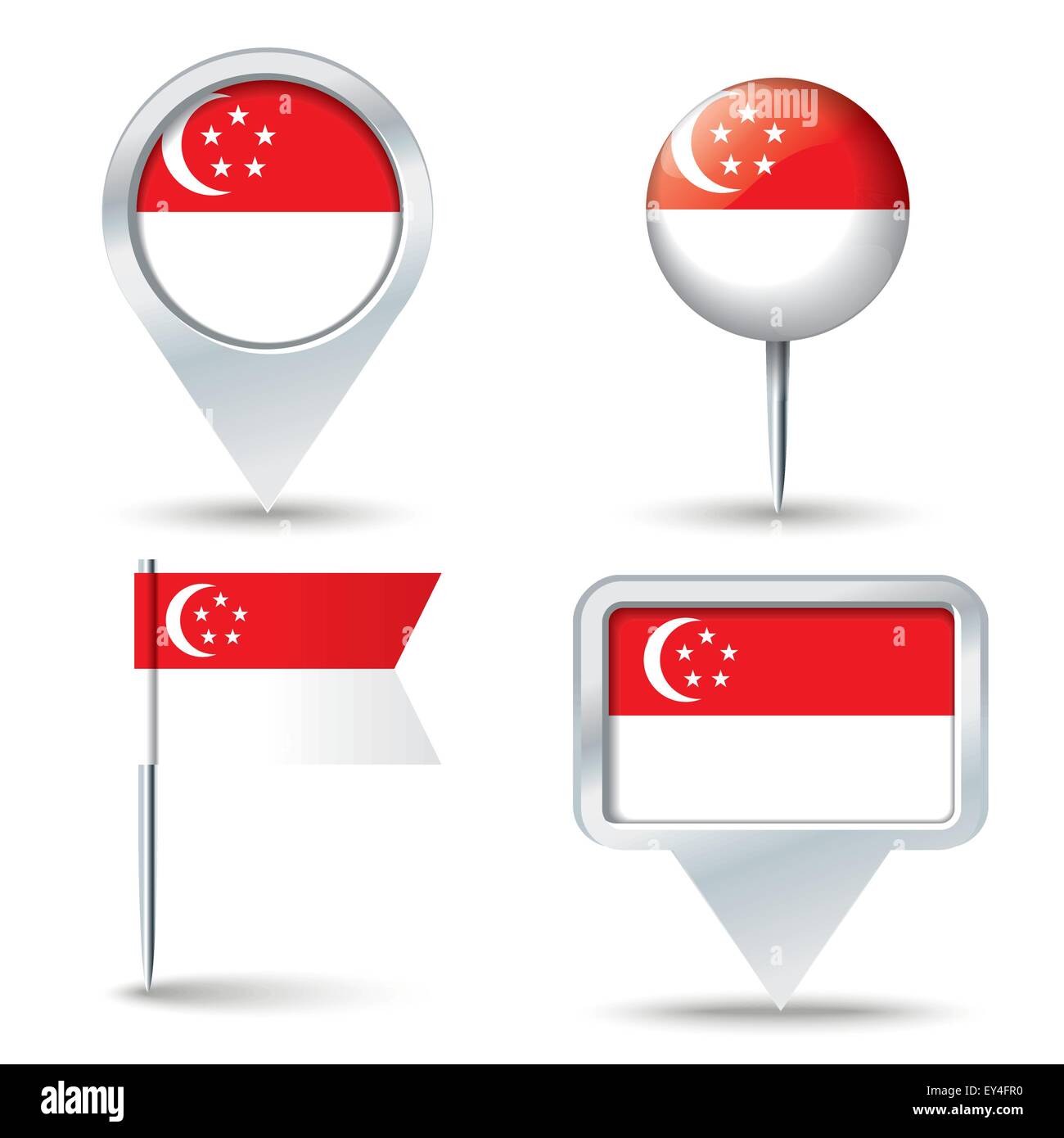 Karte-Pins mit Flagge von Singapur - Vektor-illustration Stock Vektor