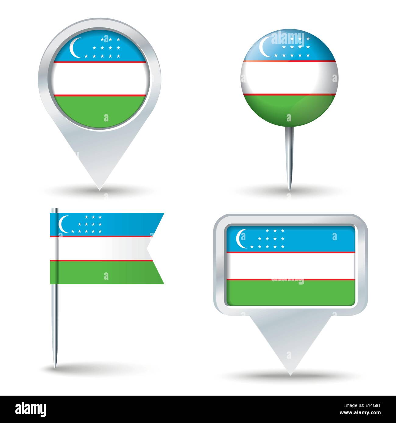 Karte-Pins mit Flagge Usbekistans - Vektor-illustration Stock Vektor