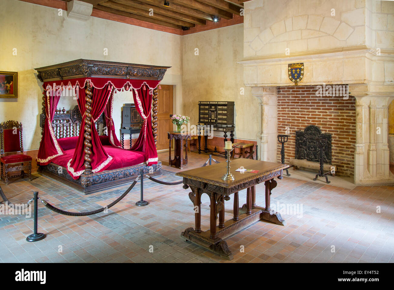 Schlafzimmer von Leonardo da Vinci an seinem Haus-Chateau Clos Luce, Amboise, Indre-et-Loire, Centre, Frankreich Stockfoto