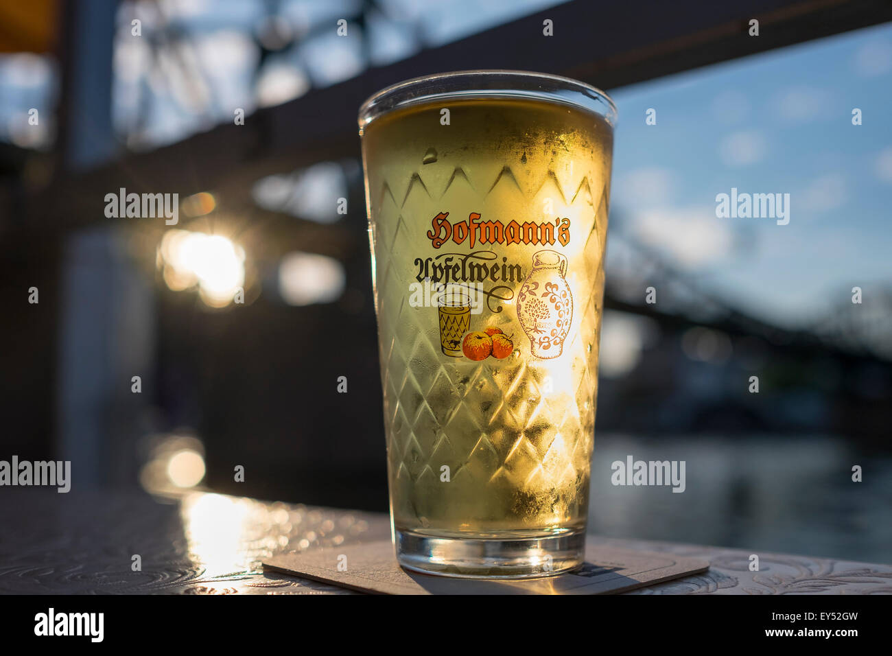 Glas mit Hofmann &#39; s Apfelwein, Frankfurt Am Main, Hessen, Deutschland Stockfoto