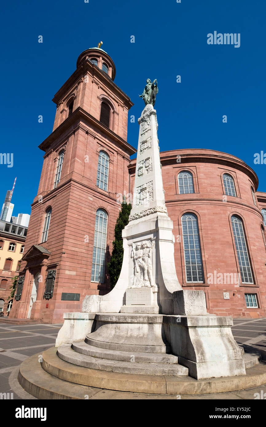 Einheit-Denkmal und Paulskirche oder St. Pauls Kirche, Paulsplatz-Platz, Frankfurt Am Main, Hessen, Deutschland Stockfoto