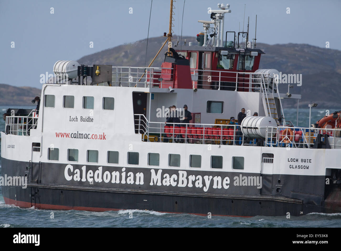 Fähre, Loch Buide, Caledonian MacBrayne, Glasgow angehören. Durchführung von Fionnphort, Mull, Ronain, Iona zu portieren. Schottland. Stockfoto