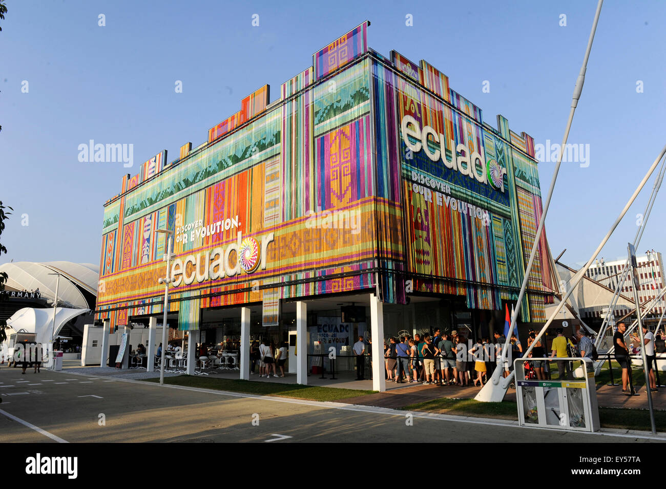 Italien-Mailand-Expo-Pavillon Ecuador, Outdoor-2015, Architektur, bauen, Bau, Europa, europäisch, Stadt, bunten, Veranstaltung, Stockfoto