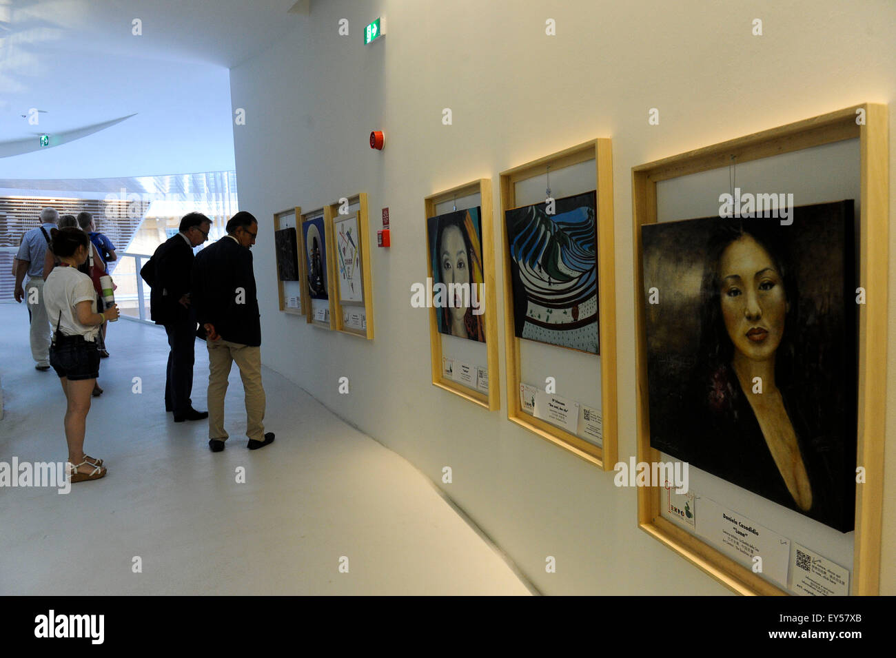 Italien Mailand Expo China Pavillon Corporat 2015, Architektur, Gebäude, Stadt, bunten, Bau, Europa, europäisch, Event, ev Stockfoto