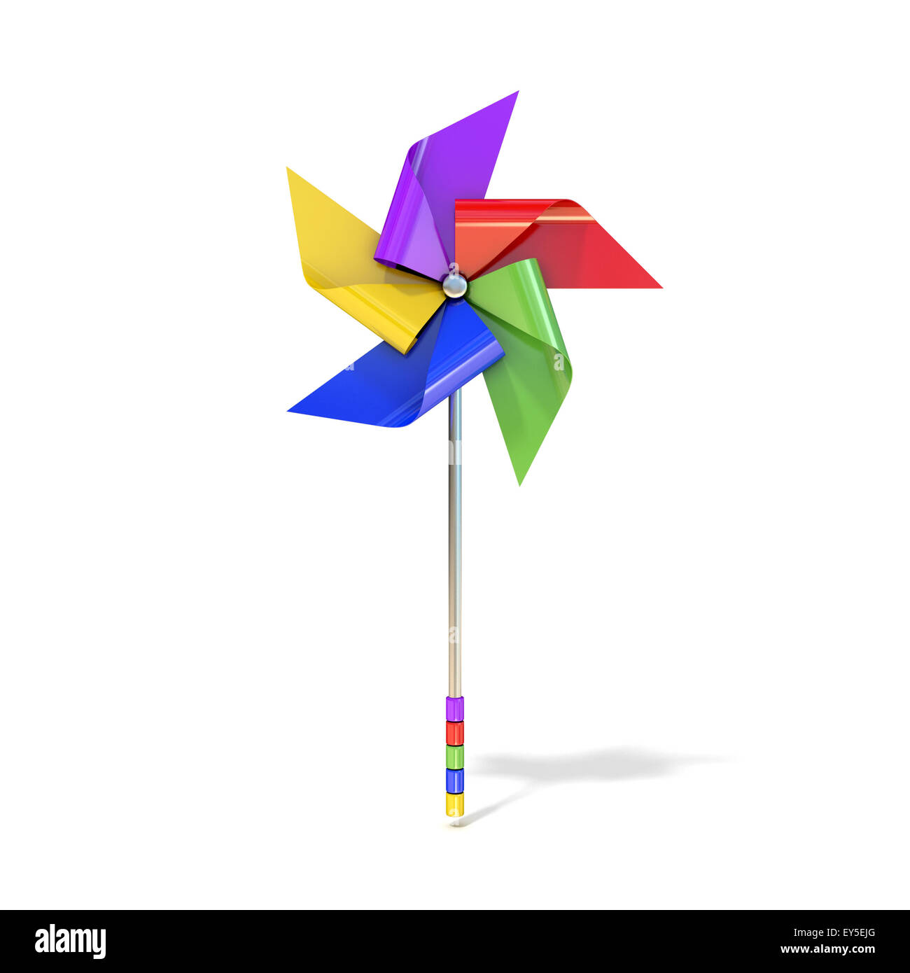 Windrad Spielzeug, fünf doppelseitige, verschiedenfarbige Lamellen.  3D-Render Abbildung isoliert auf weißem Hintergrund Stockfotografie - Alamy