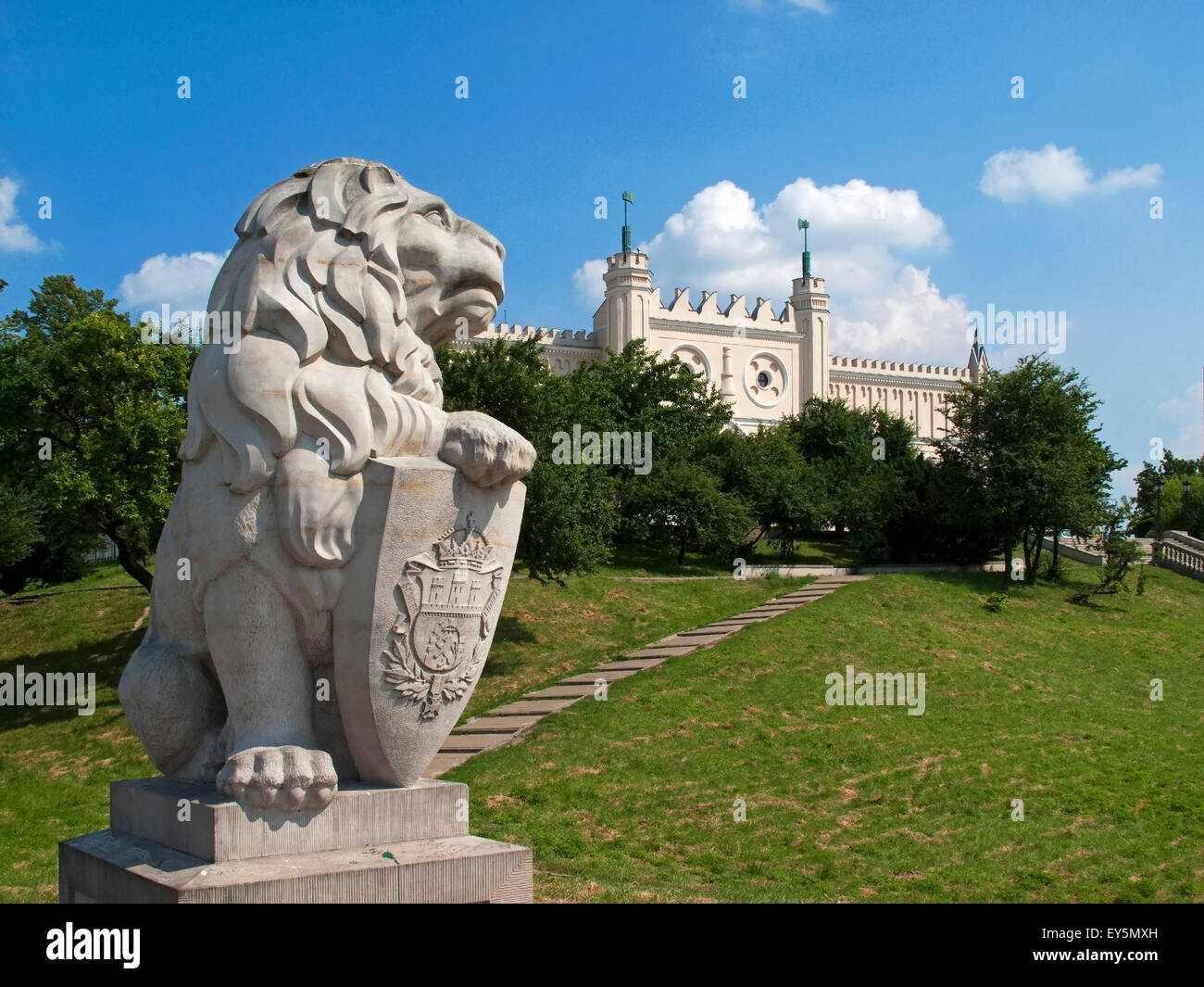 Löwenstatue Königsschloss in Lublin, Polen Stockfoto