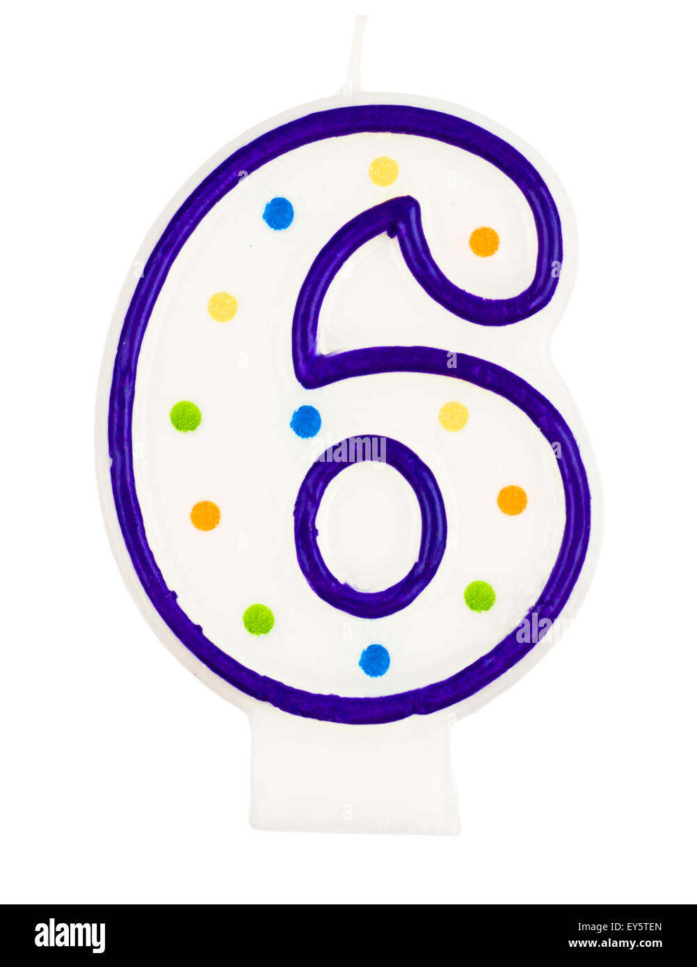 Geburtstagskerzen Nummer sechs isoliert auf weißem Hintergrund Stockfoto