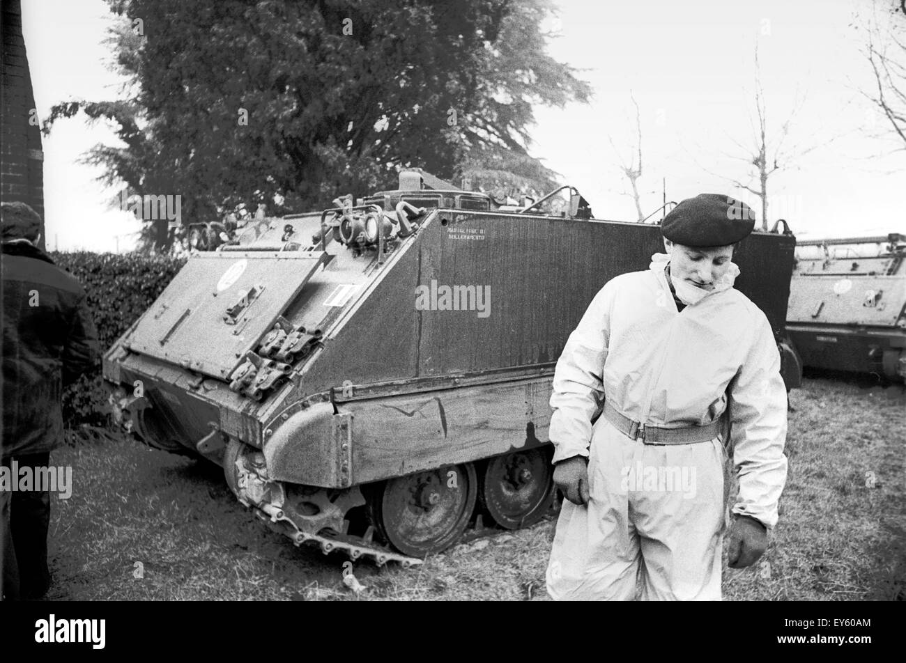 Ökologische Katastrophe von Seveso (Italien, 1976), Leck von Dioxin von ICMESA Pflanze Armee Intervention für evakuieren die Bewohner Stockfoto