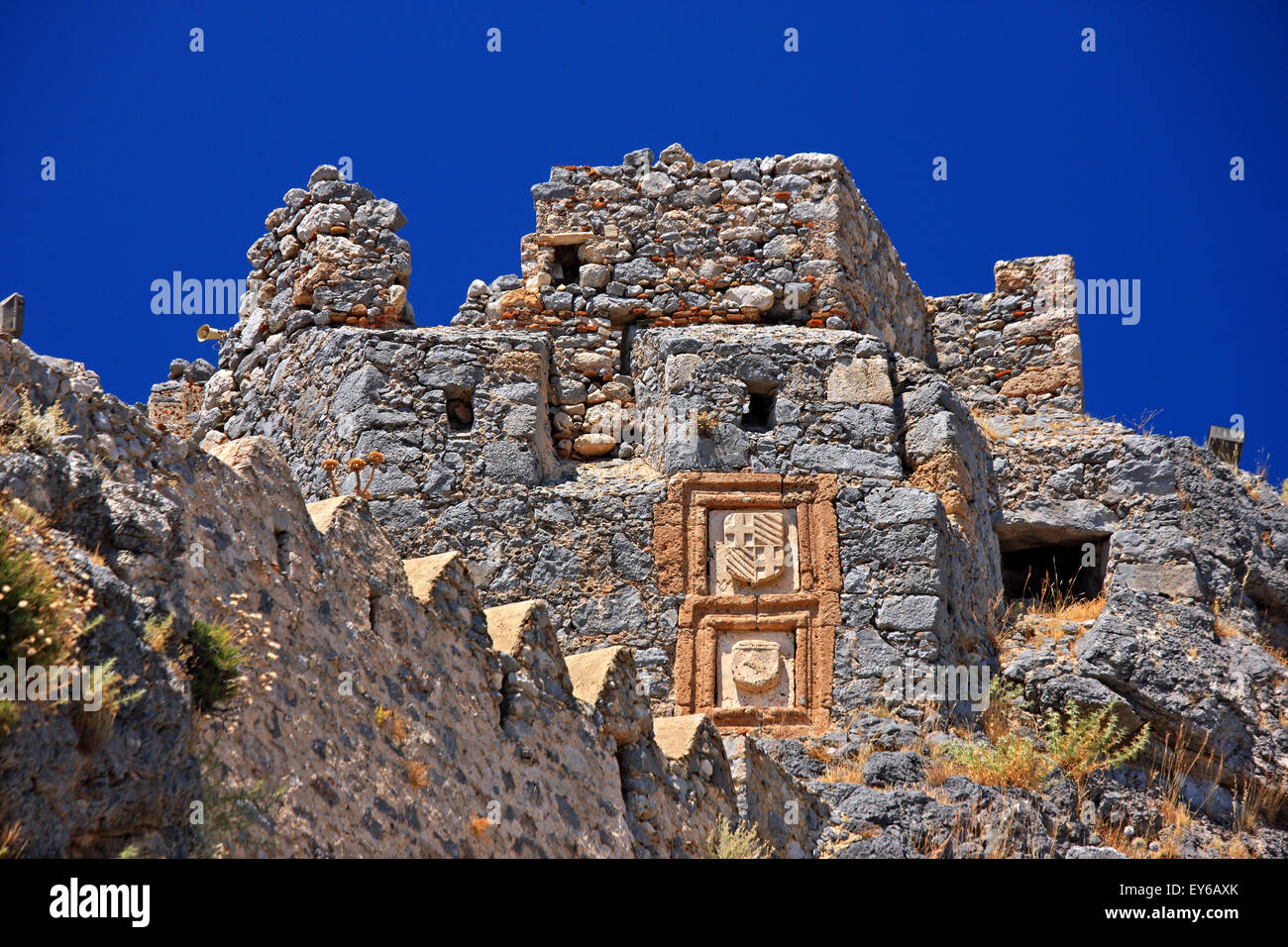 "Detail" von der Burg von Chora Kalymnos Insel, Dodekanes, Ägäis, Griechenland Stockfoto