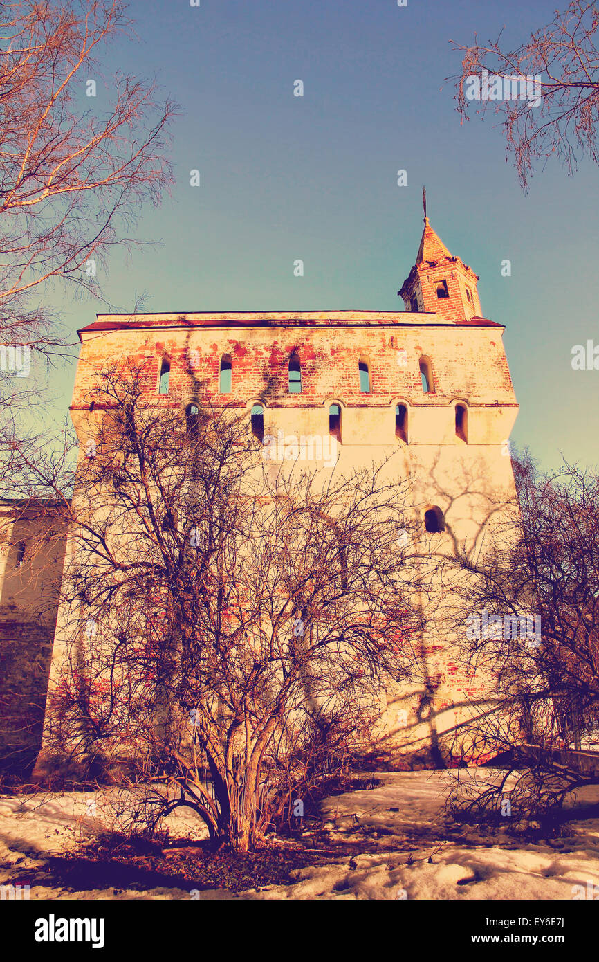 Alten Schlossturm Closeup genommen. Durchtrainierten Bild. Stockfoto
