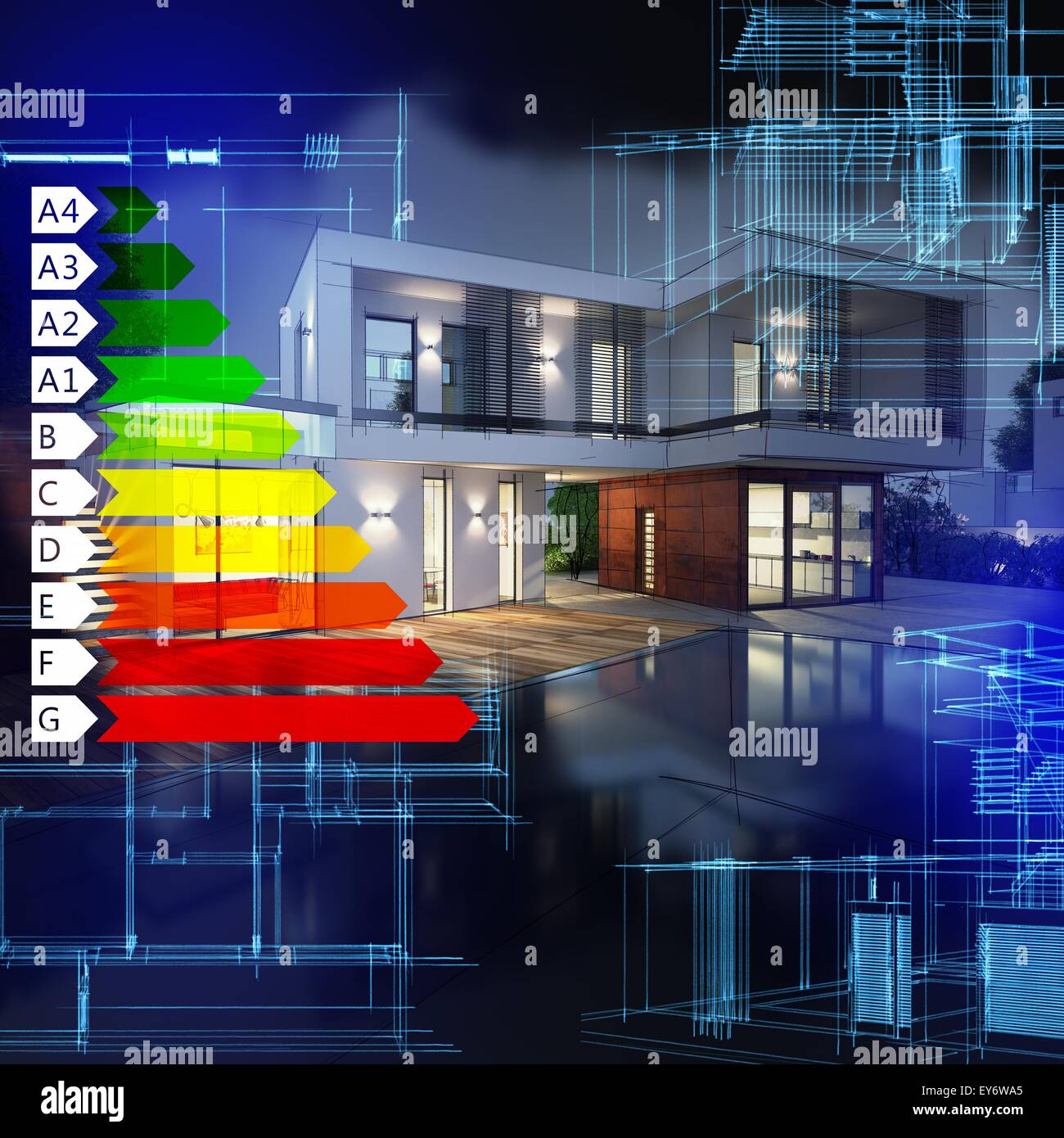 Villa Energieausweis Stockfoto