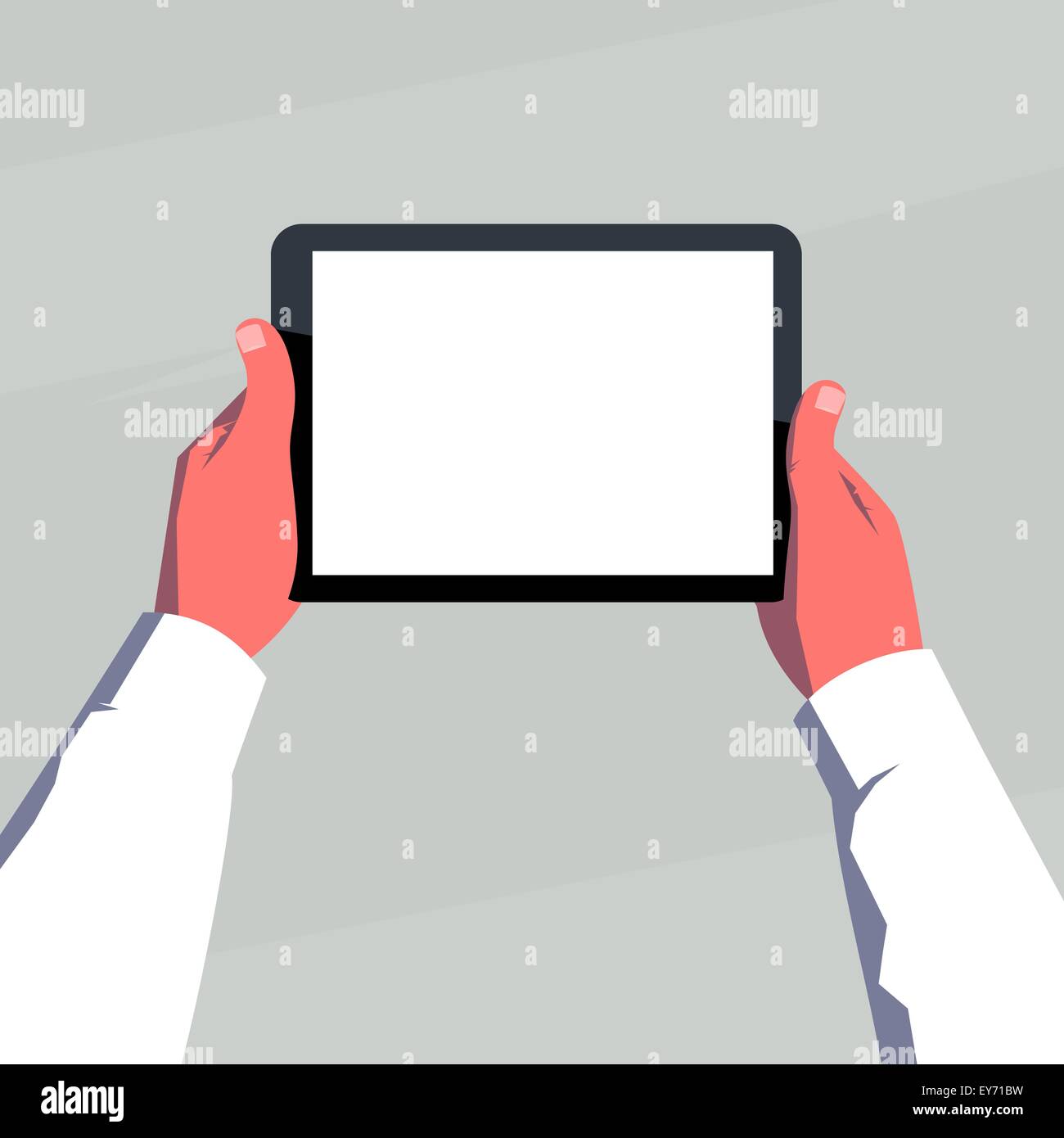 Männliche Hände halten leere tablet horizontal. Retro-Stil Illustration. Stock Vektor