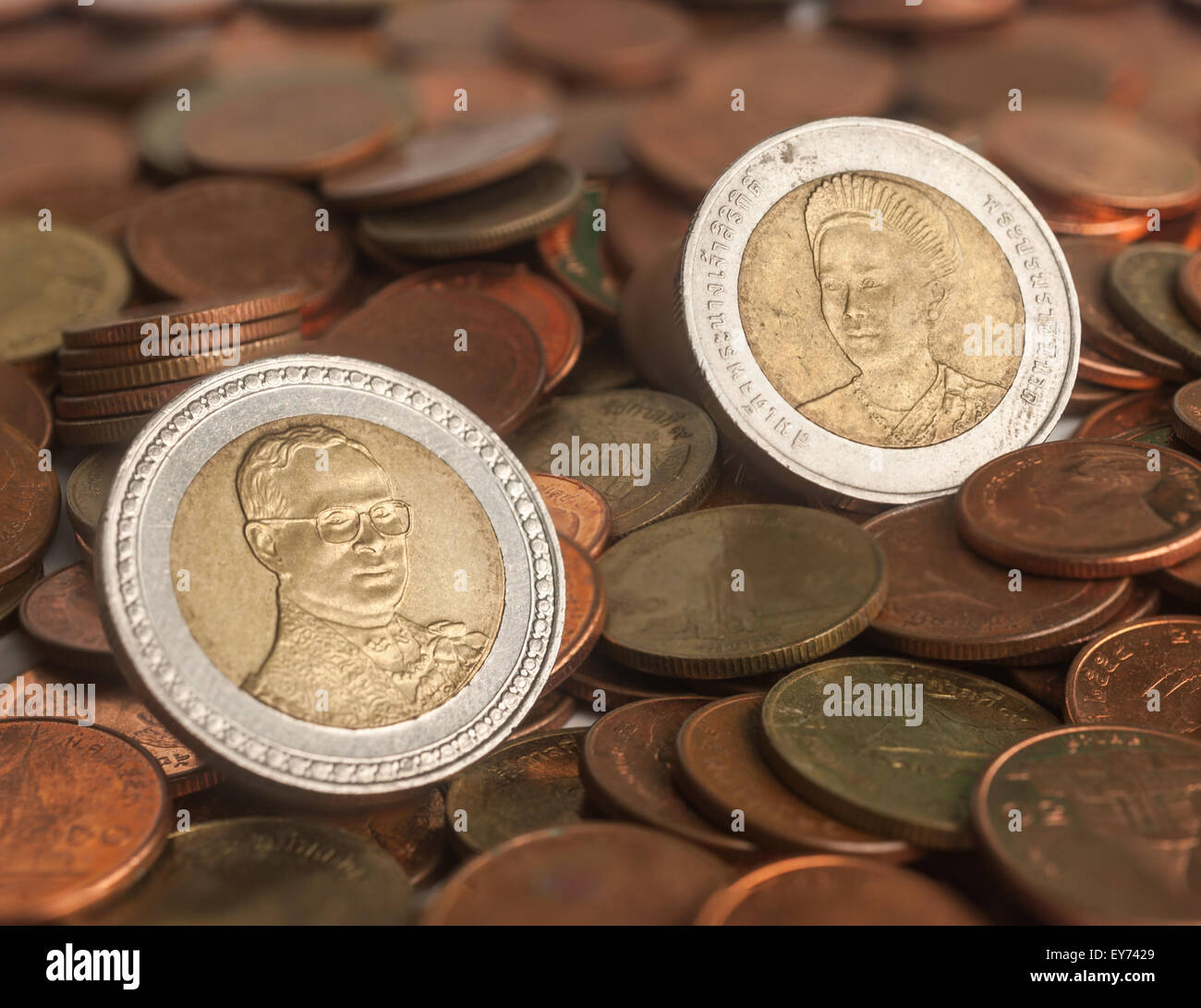 Gruppe von Münze, thailändische Münze, Bad thai, selektiven Fokus Stockfoto