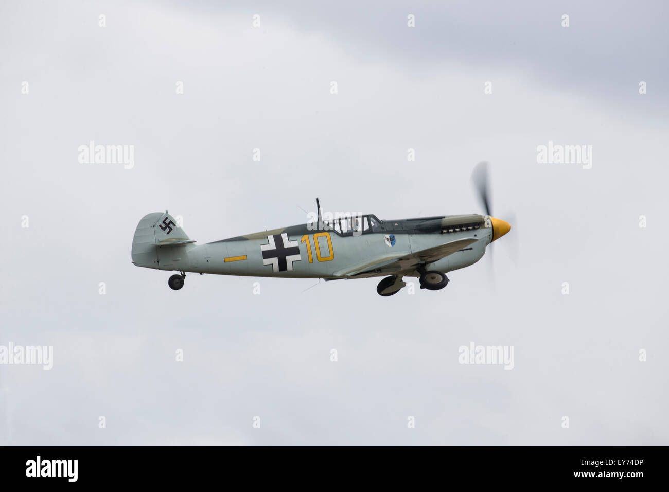 Messerschmidt Bf109 Buchon fliegen auf die 2015 Flying Legends Air show Stockfoto