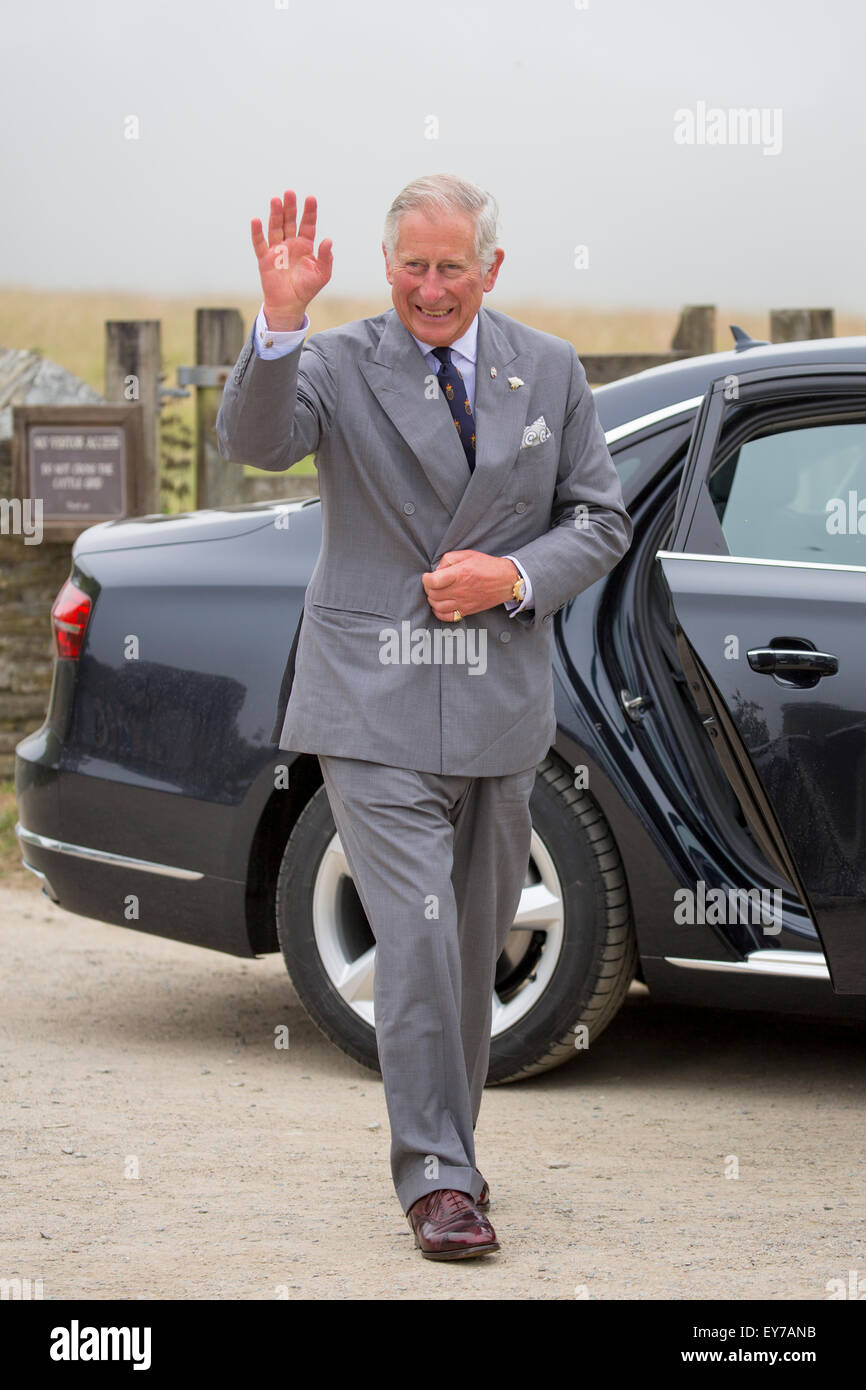 Großbritanniens Prinz Charles kommt mit dem Auto in eine königliche Hochzeit trägt einen grauen Anzug. Stockfoto