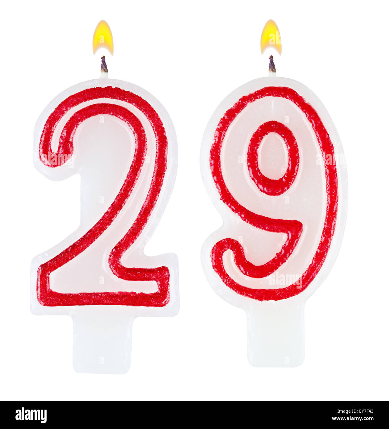 Geburtstagskerzen Nummer neunundzwanzig isoliert auf weißem Hintergrund Stockfoto