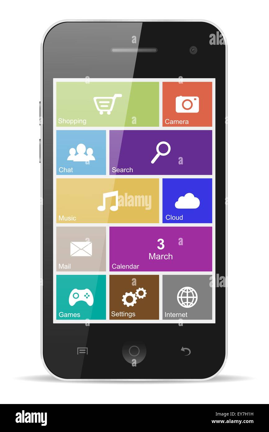 Smartphone mit flachen Symbole auf weißem Hintergrund Stock Vektor