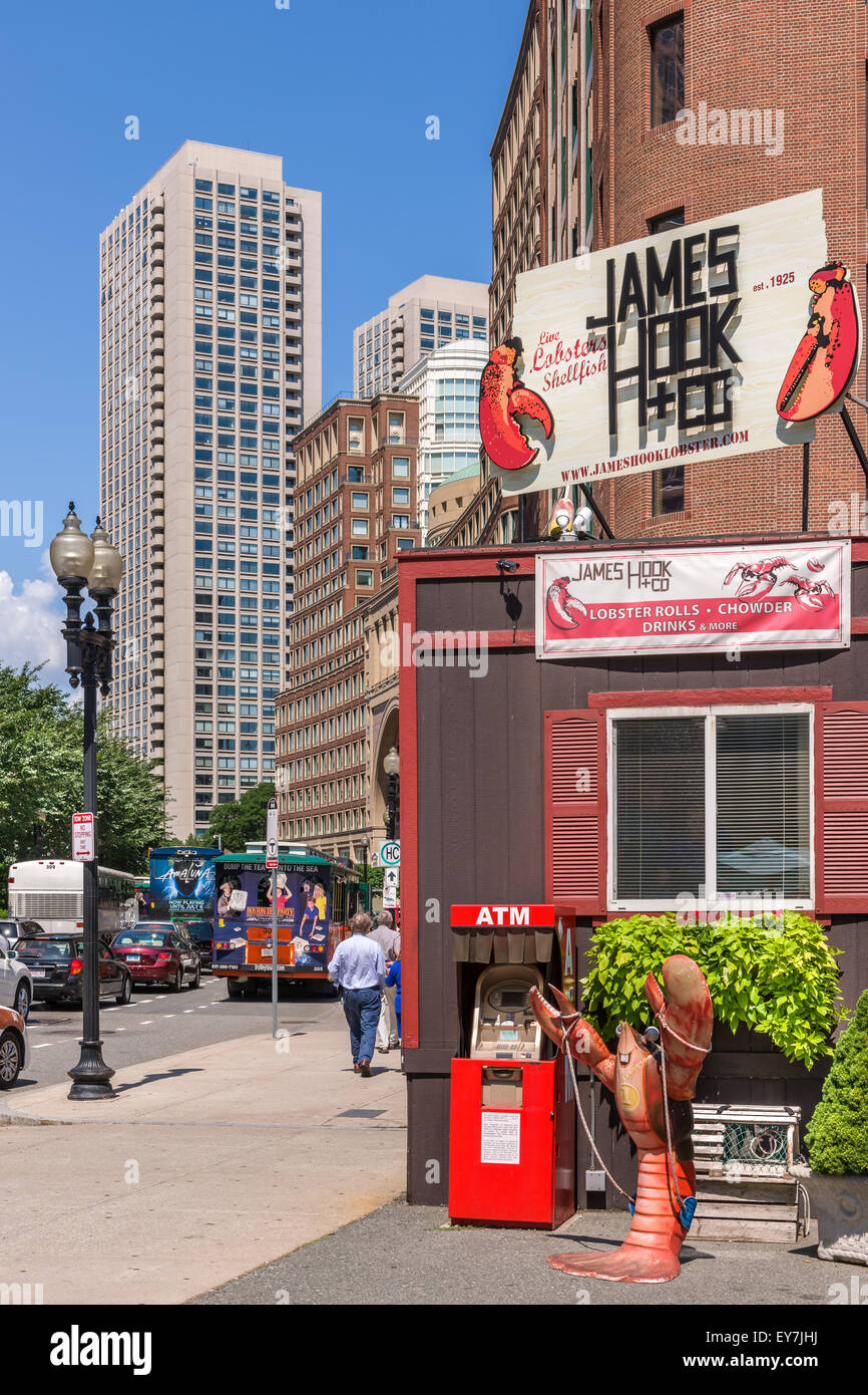 Die berühmten "James Hook & Co" Lobster Restaurant an der Uferpromenade in Boston, USA. Stockfoto