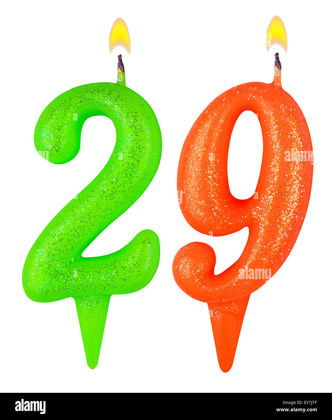 Geburtstagskerzen Nummer neunundzwanzig isoliert auf weißem Hintergrund Stockfoto