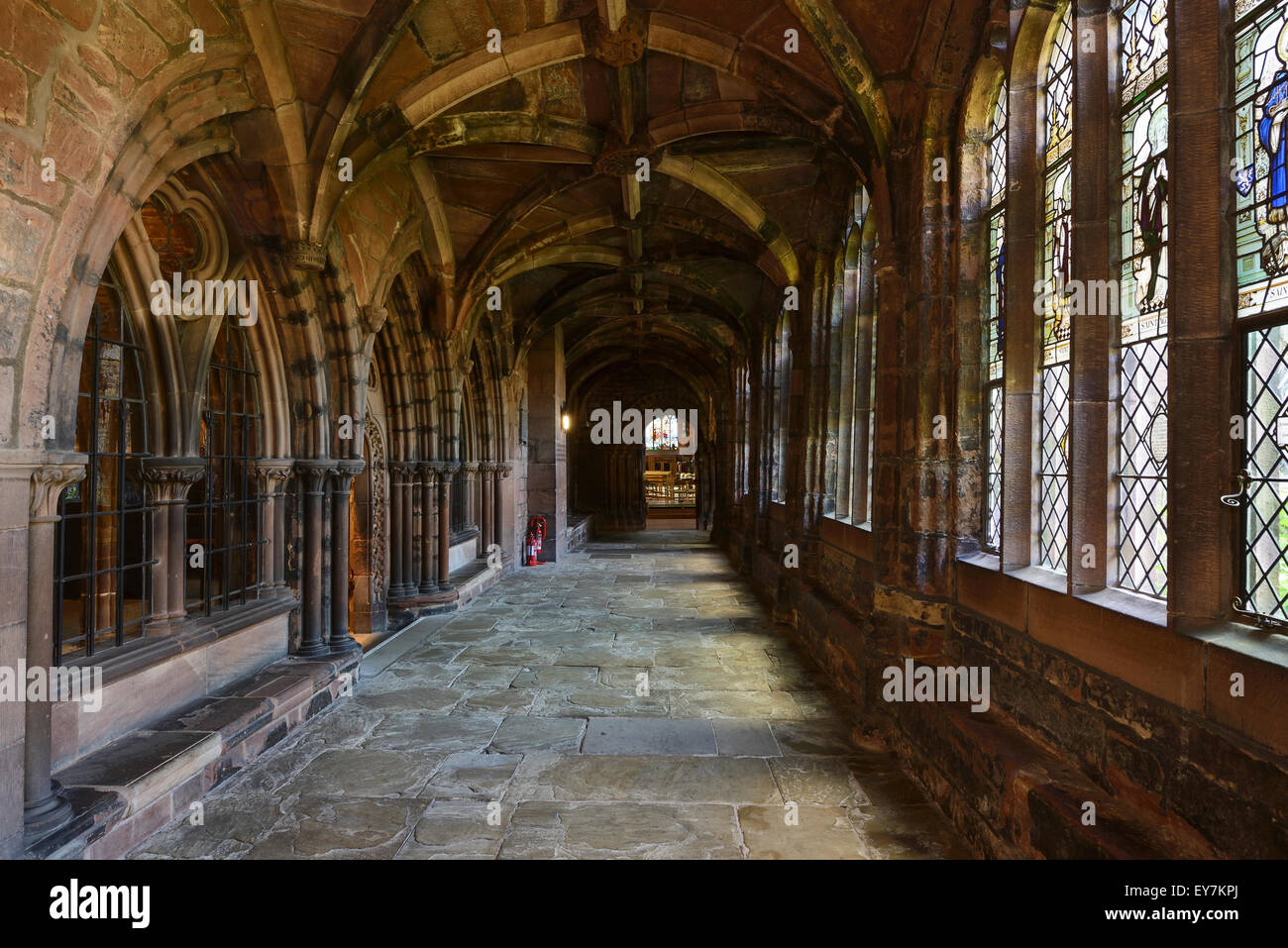 Der Kreuzgang im Inneren der Kathedrale von Chester UK Stockfoto