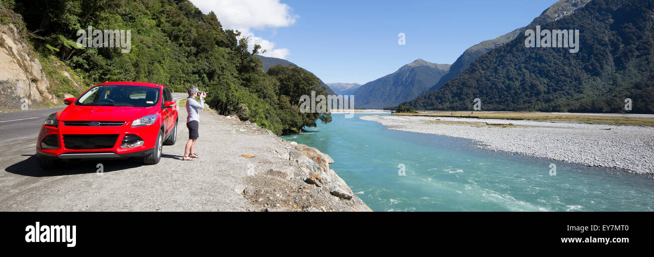 Mietwagen und Tourismus in Neuseeland Stockfoto