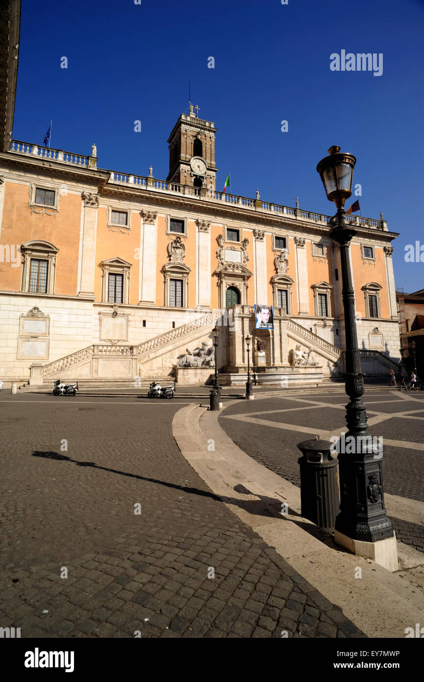 Italien, Rom, Piazza del Campidoglio, Palazzo Senatorio Stockfoto