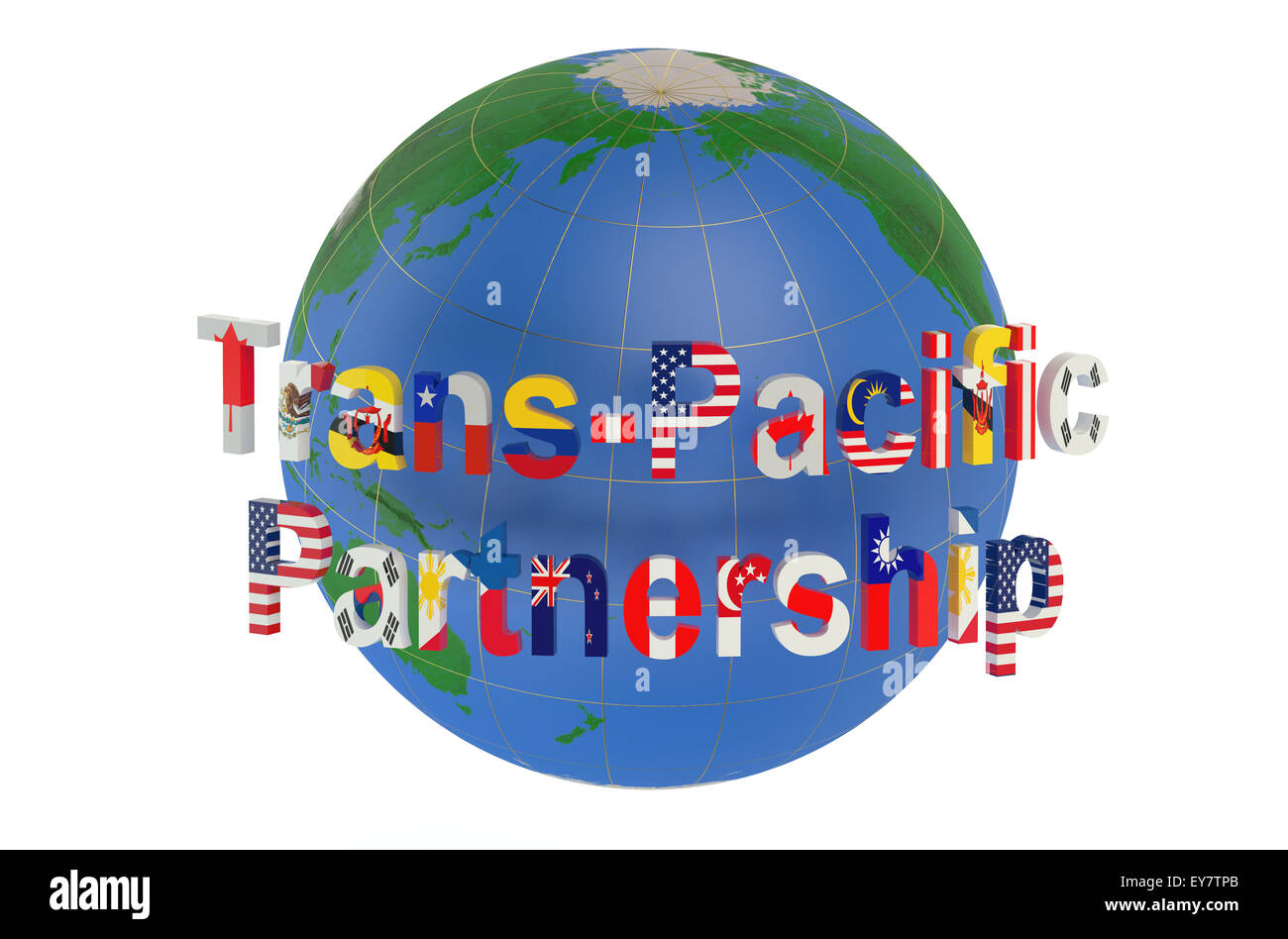 Trans-Pacific Partnership Konzept isoliert auf weißem Hintergrund Stockfoto