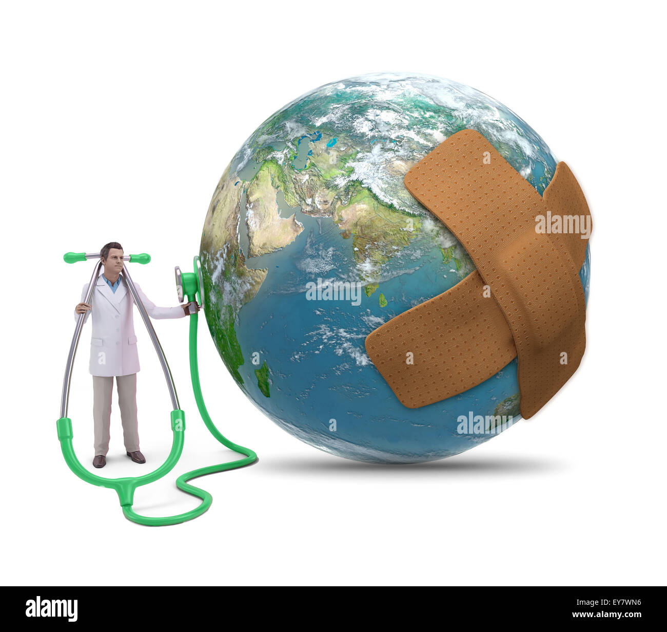 Ein Arzt untersucht Erde mit einem Heftpflaster Stockfoto
