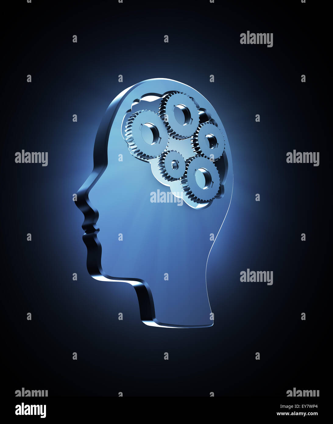 Zahnräder innerhalb einer menschlichen Kopf Outline - Gedächtnis und kognitive Funktionen Konzept illustration Stockfoto
