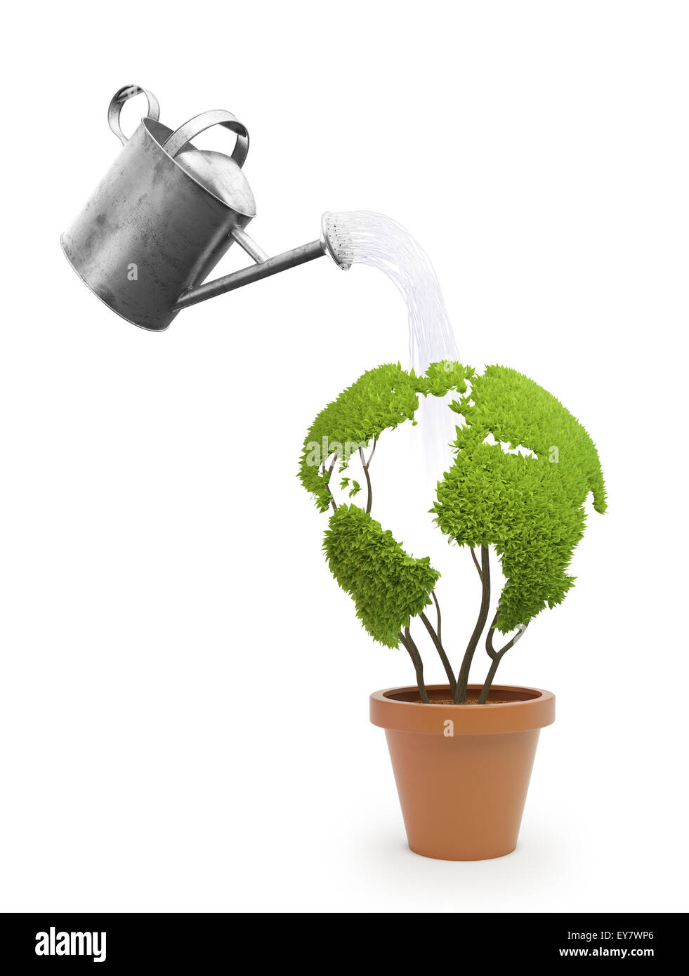 Topfpflanze, geformt wie eine Weltkarte - Ökologie und grüne Lifestyle-Konzept Stockfoto