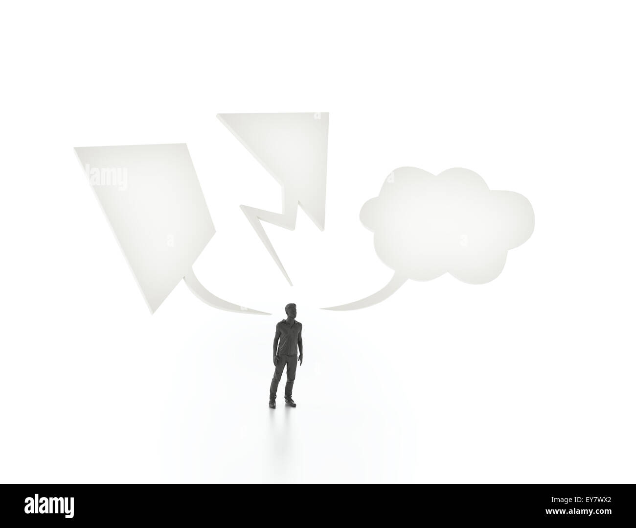 Mann mit drei verschiedenen Sprechblasen - Kommunikations-Konzept Stockfoto