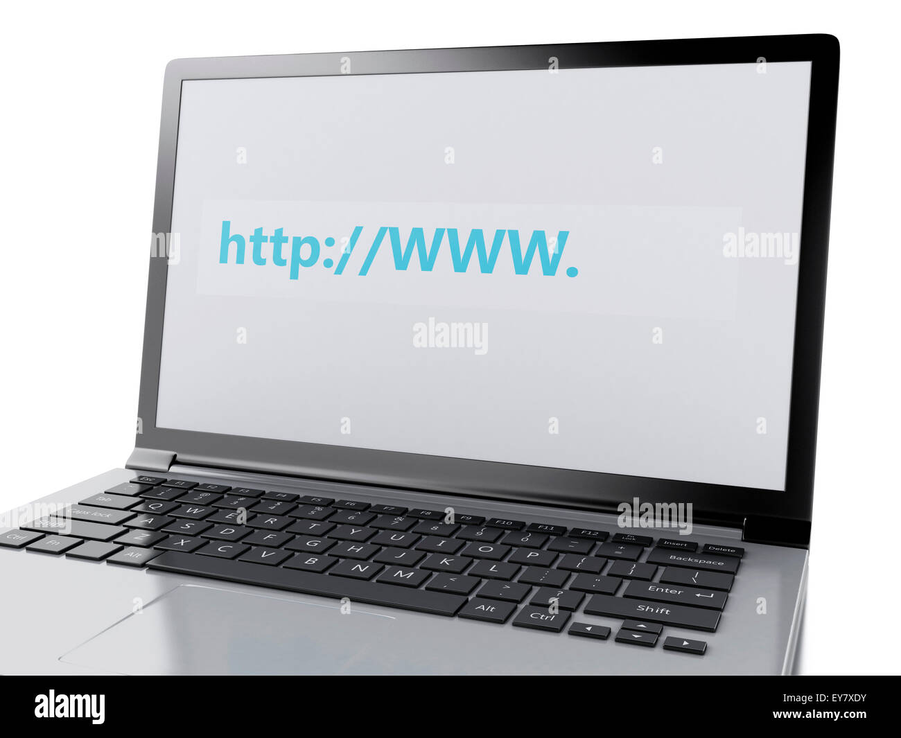 3D-Bild. Suche im Internet auf Laptop pc. Internet-Konzept. Isolierten weißen Hintergrund Stockfoto