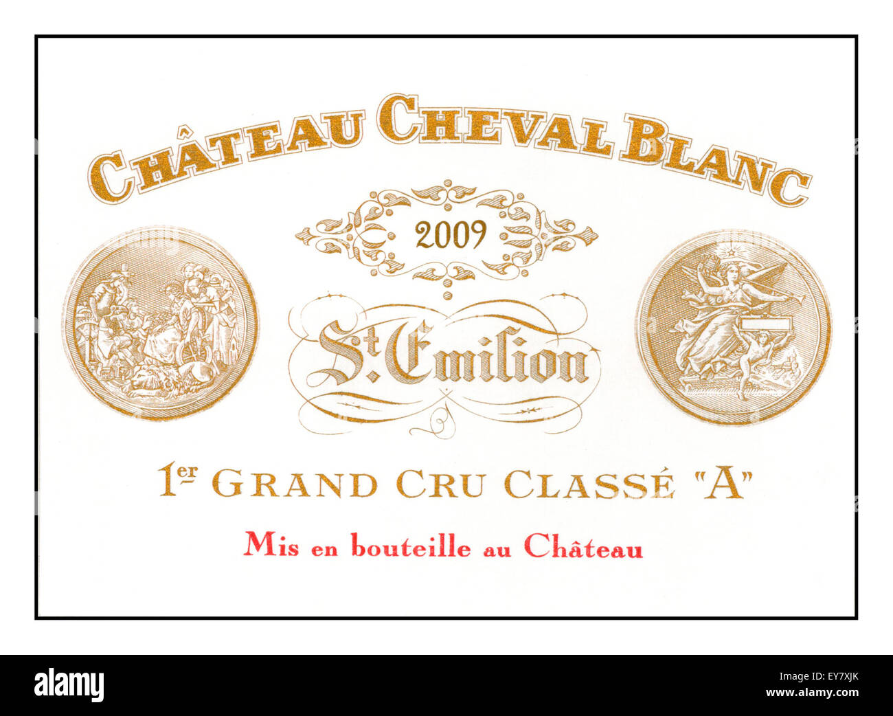 Label des Jahres 2009 Wein Chateau Cheval Blanc Premier Grand Cru Classe St Emilion Bordeaux Frankreich Stockfoto