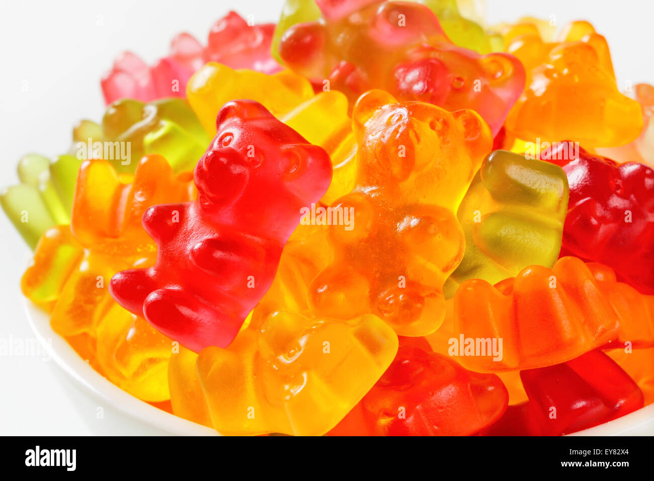 Früchte aromatisiert Gummibärchen in verschiedenen Farben Stockfoto