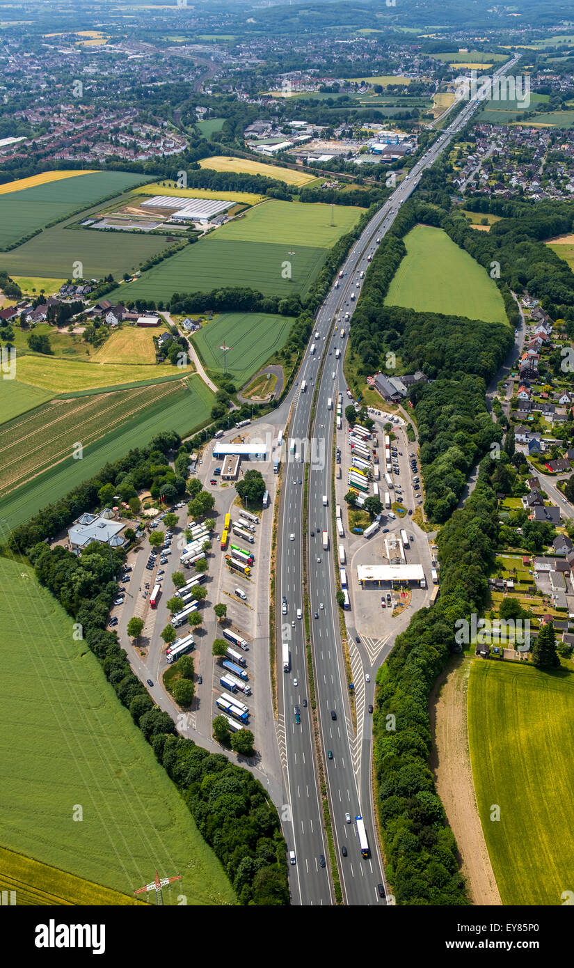 Raststätte Lichtendorf Nord und Süd an der A1, Fahrzeiten, LKW-Parkplatz,  Schwerte, Ruhrgebiet Stockfotografie - Alamy