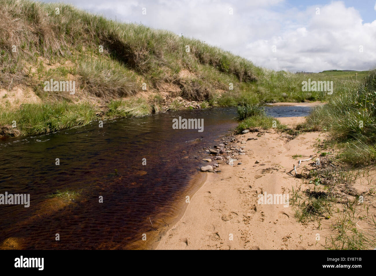 Fluss hinunter in Richtung Sandside Bay, Reay, Caithness, Schottland fließende Stockfoto