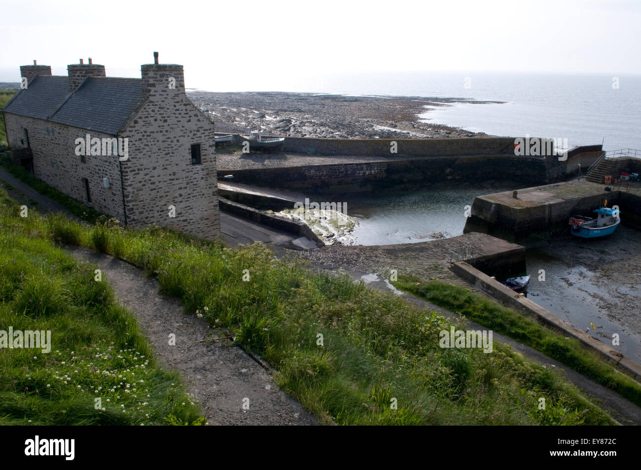 Historischen Keiss Hafen und Haus, Caithness, Schottland Stockfoto