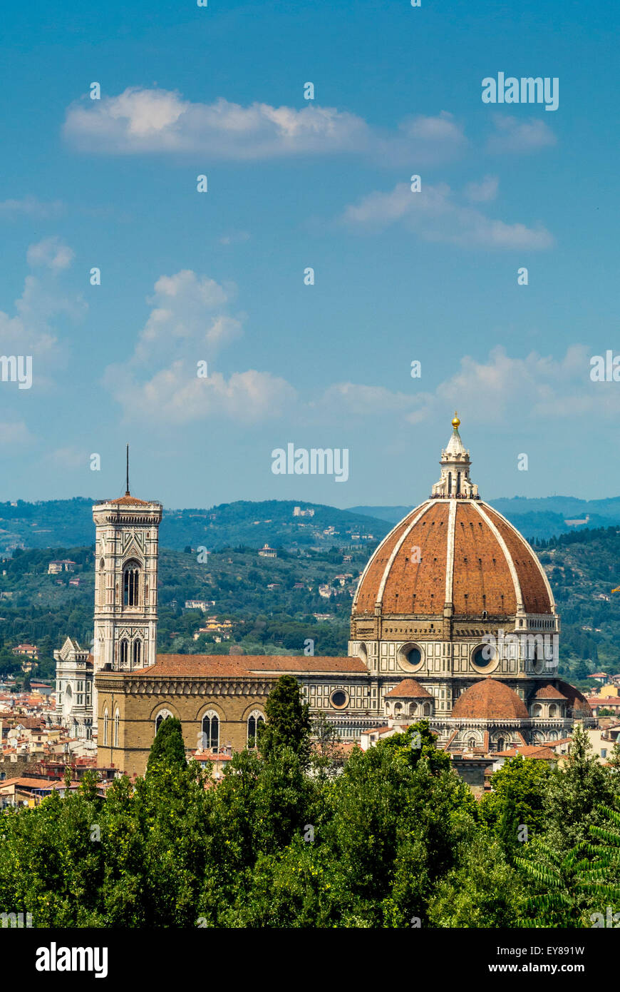 Erhöhter Blick auf die Kathedrale von Florenz vom Fort Belvedere aus gesehen. Florenz, Italien. Stockfoto