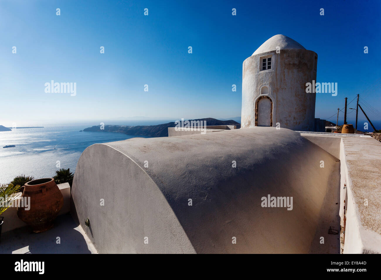 Terrasse, Santorin, Kykladen, Griechenland, Europa Stockfoto