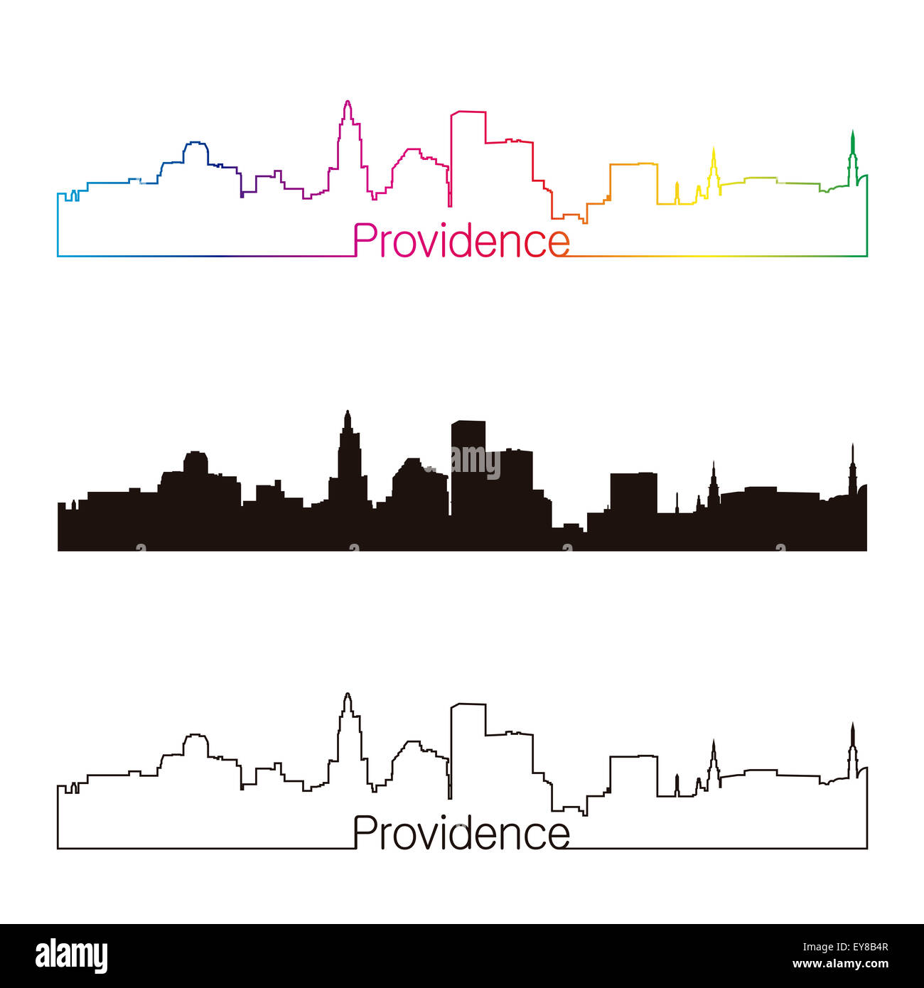 Providence Skyline linearen Stil mit Regenbogen in bearbeitbare Vektordatei Stockfoto