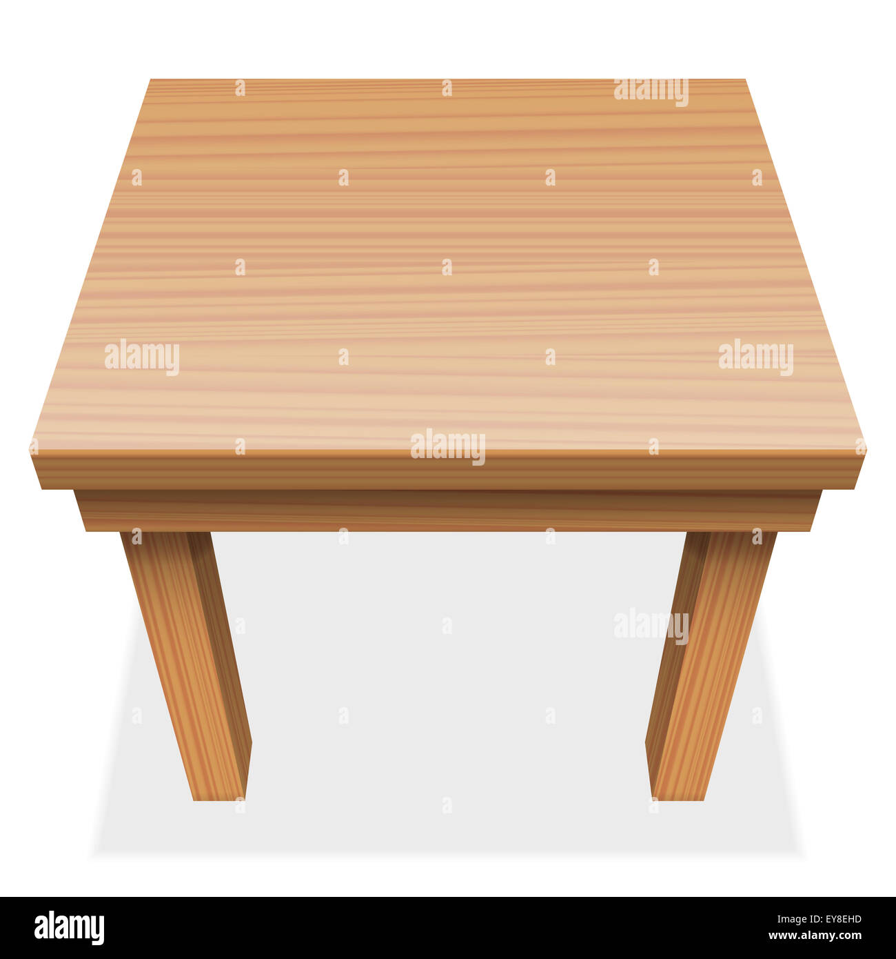 Holztisch - perspektivische Ansicht von oben - Abbildung auf weißem Hintergrund. Stockfoto