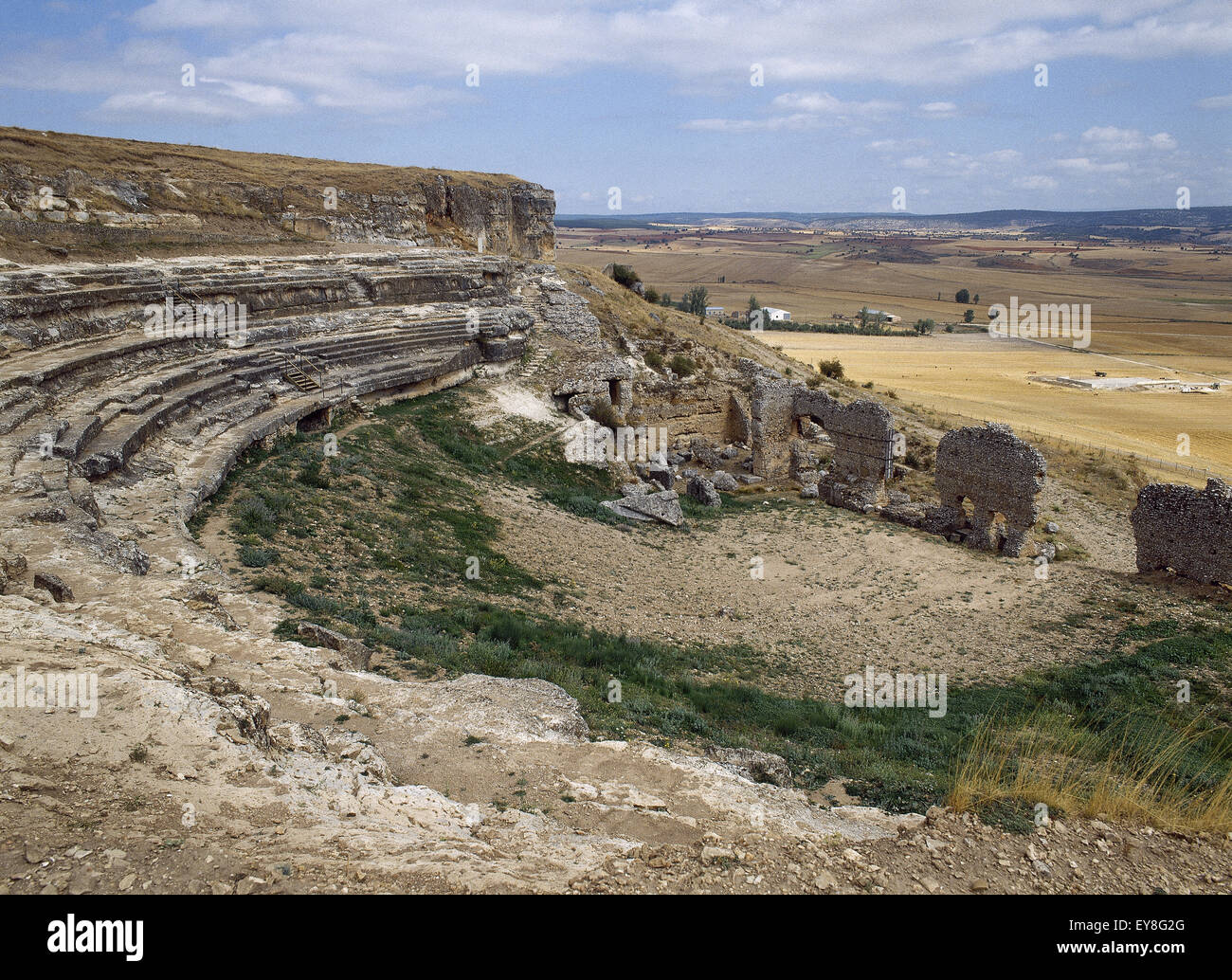 Spanien. Kastilien-León. Clunia. Antike römische Stadt. Die Ruinen. Stockfoto