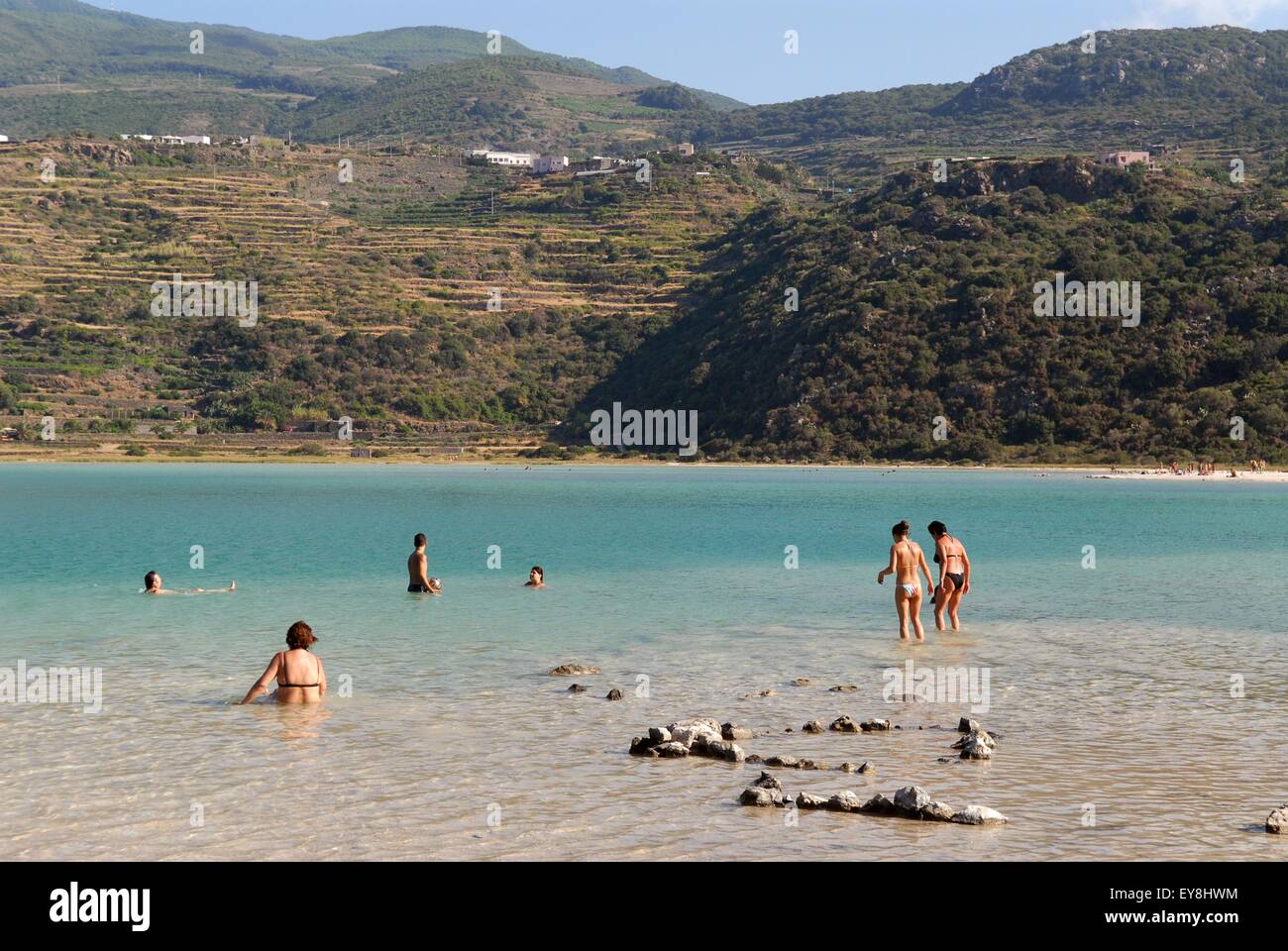 Insel Pantelleria (Sizilien, Italien), See Spiegel der Venus, Vulkansee mit Schlamm Thermen Stockfoto