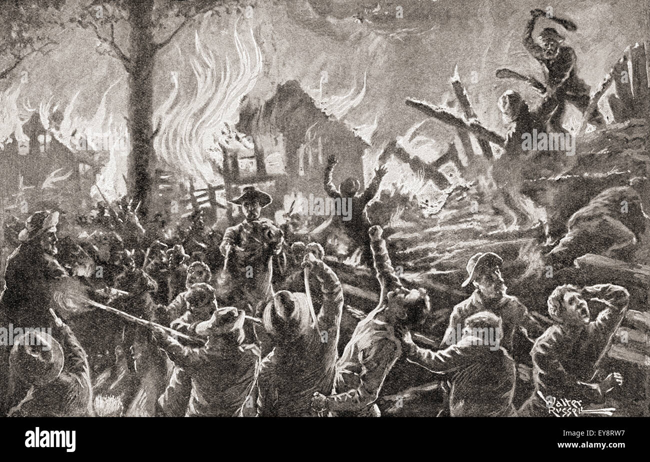 Der Bürgerkrieg in Kansas, aka Bleeding Kansas, blutigen Kansas oder Grenzkrieg, eine Reihe von politischen Auseinandersetzungen in den Vereinigten Staaten mit Anti-Sklaverei Free-Statere und pro-Sklaverei "Grenze Ruffian" Elemente, 1854-1861. Stockfoto