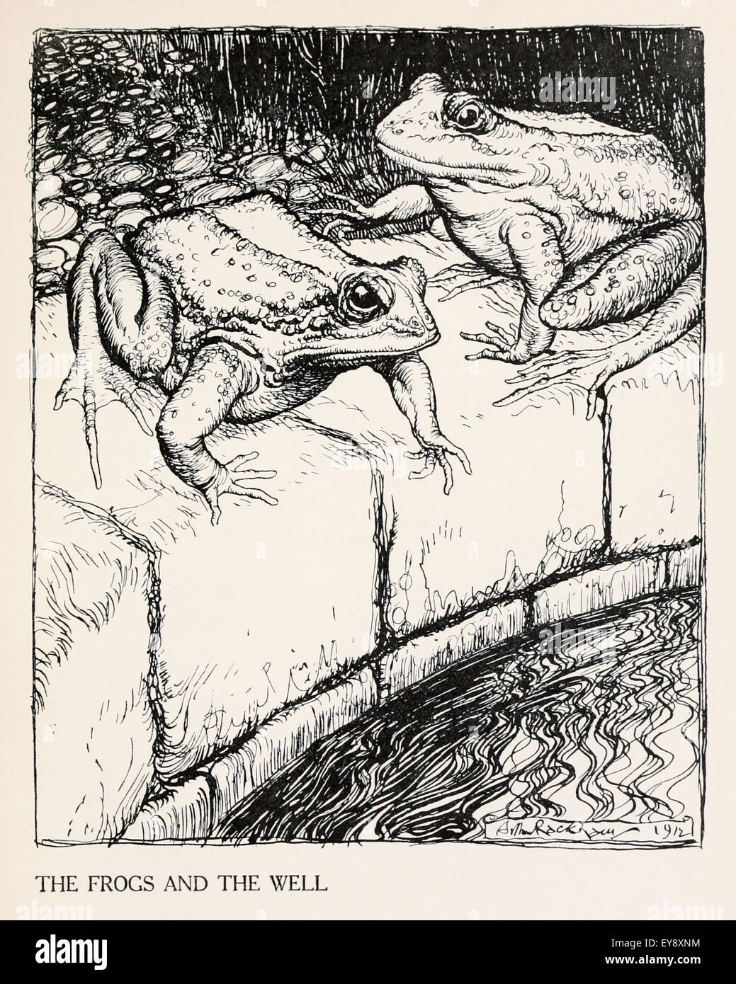 "Die Frösche und der Brunnen" Fabel von Aesop (ca. 600). Zwei Frösche