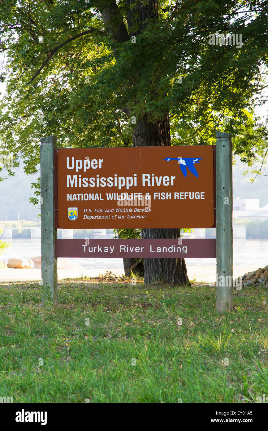 Oberen Mississippi River National Wildlife und Fische Zuflucht Zeichen der Türkei River Landing, in der Nähe von Millville; Iowa, USA Stockfoto