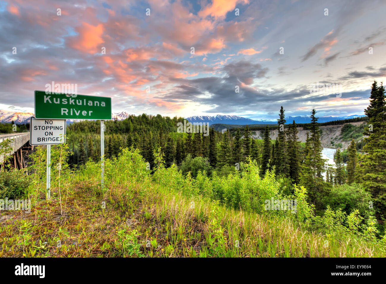 Zeichen, Alaska, Scenic, Hdr, Kuskulana-River-Brücke Stockfoto